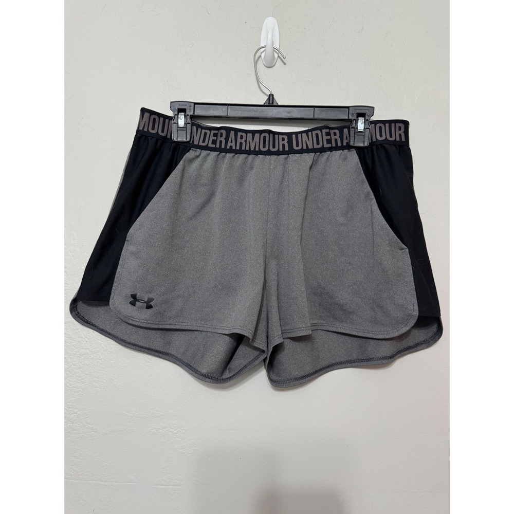Under Armour HeatGear Gray Black Athletic Shorts XL Loose‎ Fit Pockets